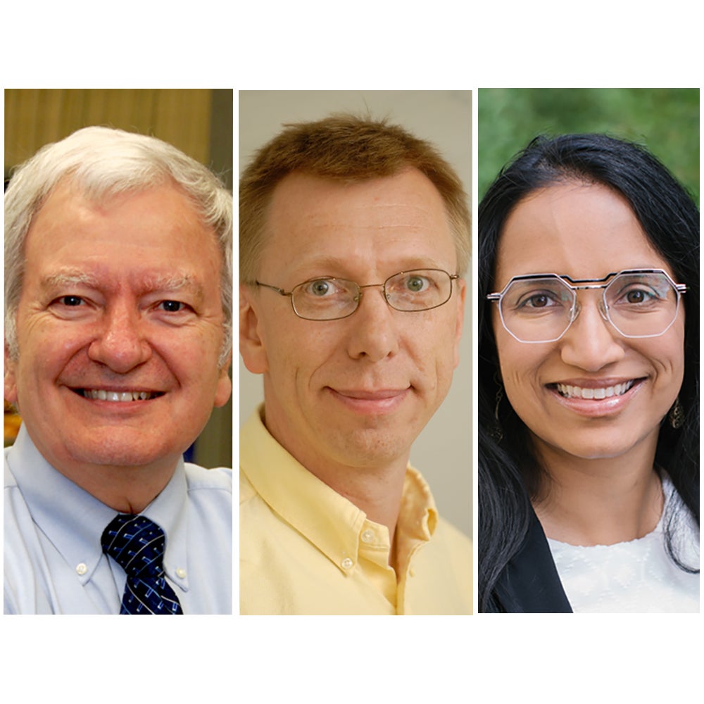 Rice Natural Sciences alumni Michael Jung ’69, Wilfred van der Donk ’94 and Aparna Bhaduri ’10