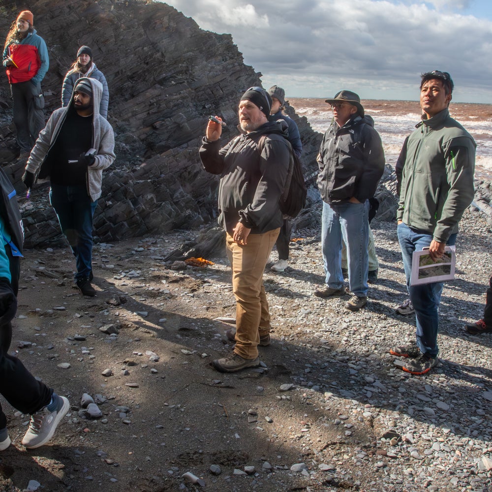 EEPS Lecturer Tim Diedesch leading a field trip in Nova Scotia